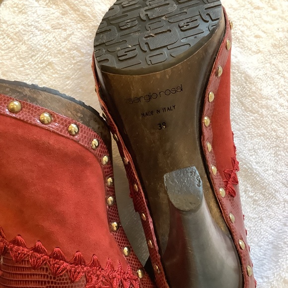 Sergio Rossi Red Embellished suede mules - Picture 4 of 11